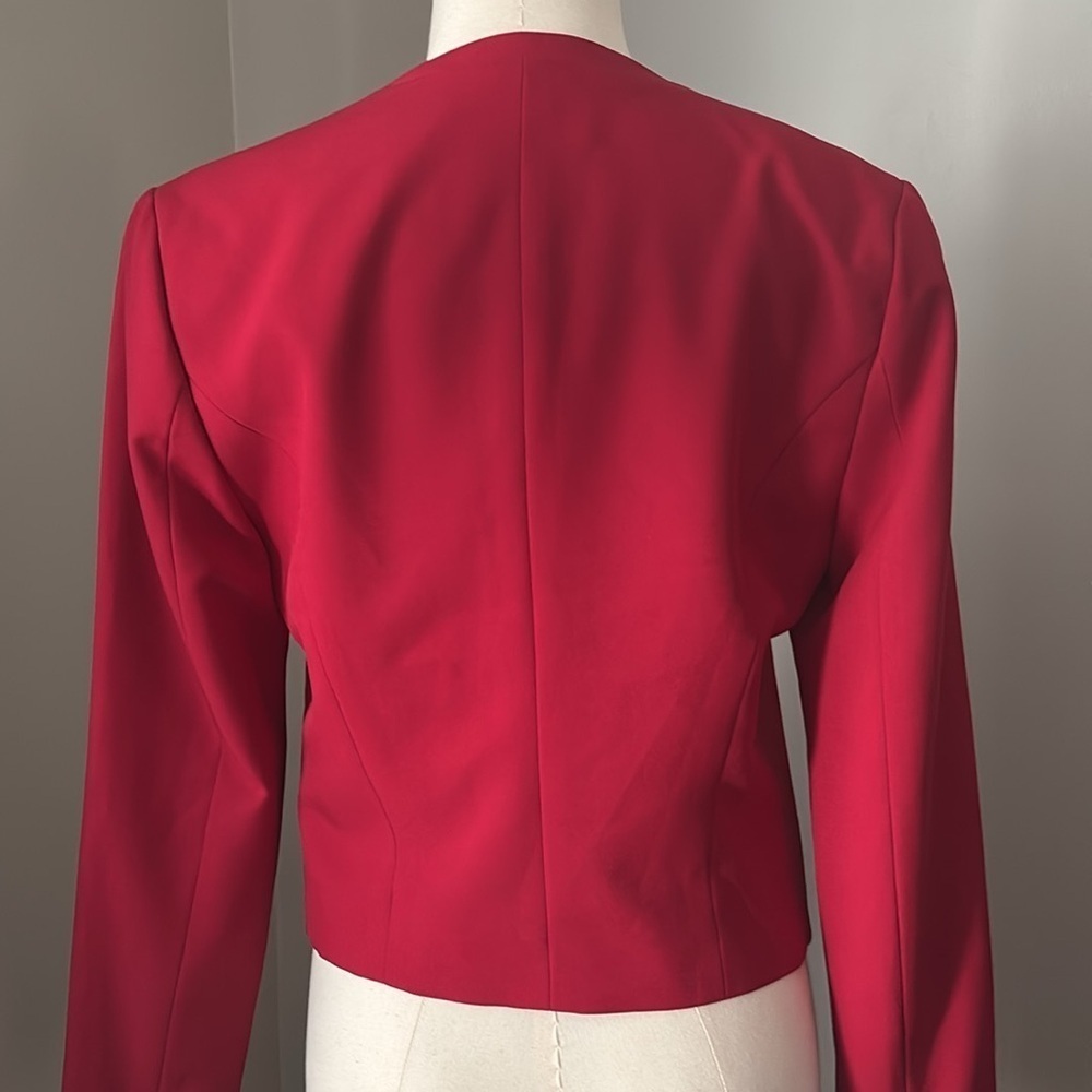 Suzy Shier Cropped Open Front Red Blazer Pointed Bottom Sz XS - Picture 5 of 7